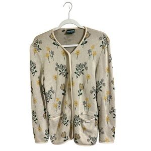 Geiger Cream Flowers Button Down Cardigan Size 34 Small‎